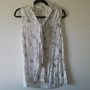 CAbi White and Black Key Print Tank Top